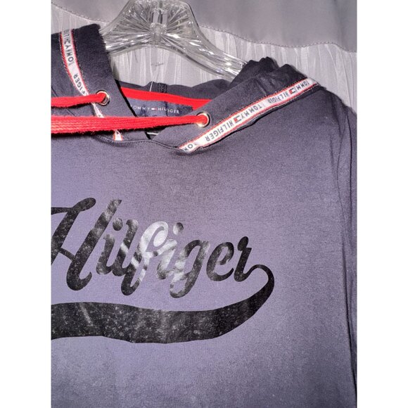 Tommy Hilfiger Navy Blue Logo Hoodie Dress With Red Drawstrings Size M - Picture 3 of 8
